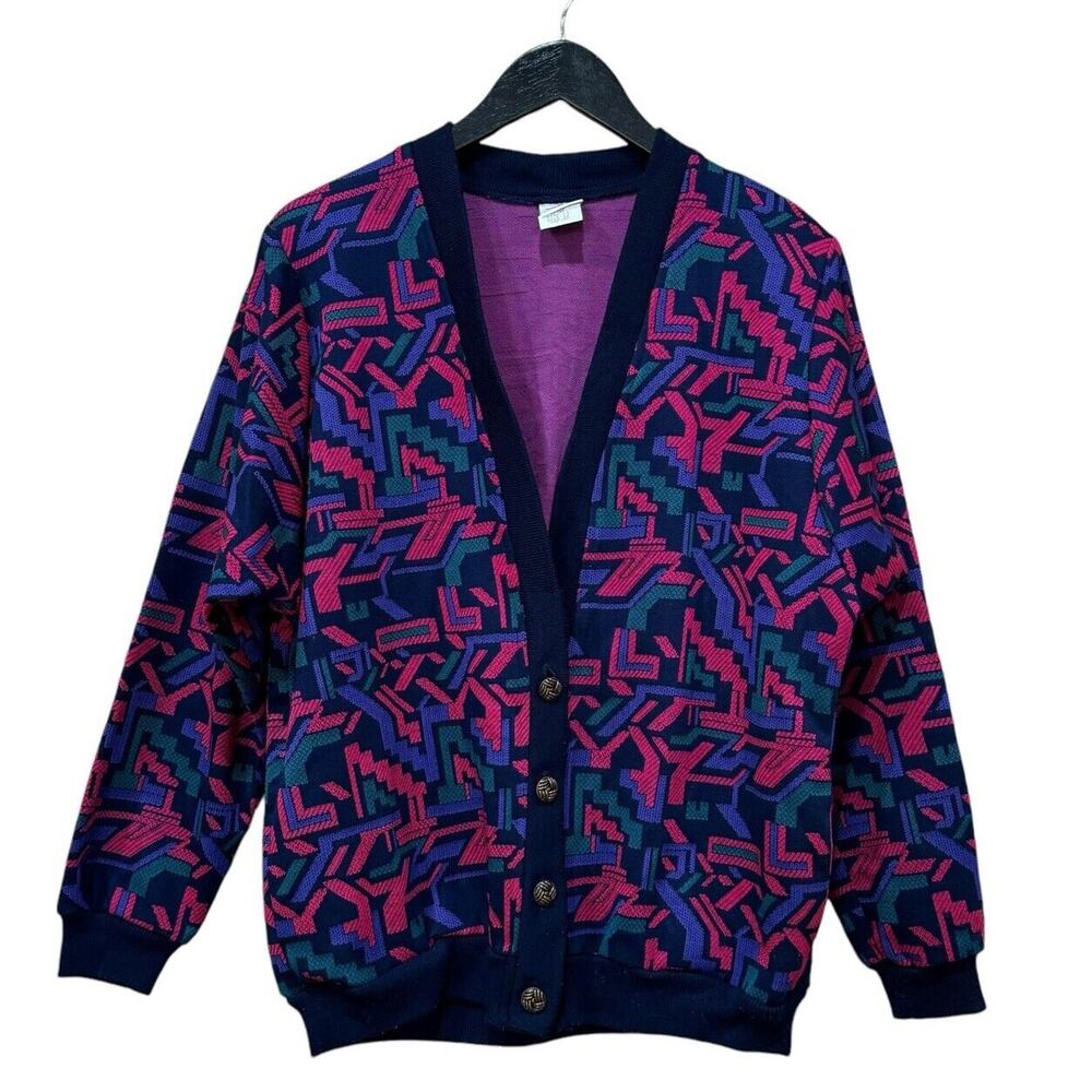 Vtg Button Up Cardigan Women's 12 Multicolor Sweater USA Made